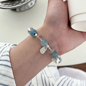 Natural Blue Cube Crystal White Crystal <b>Bracelet</b> S925 Silver Everyday Wear Unisex Jewelry - Product Image 3