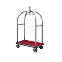 Chariot à bagages en acier inoxydable Bellman, cage à oiseaux, chariot à bagages d'hôtel, dessus doré, roues de 8 pouces et 6 pouces, moderne, capacité de charge de 400 livres