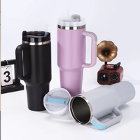 Gobelet isotherme en acier inoxydable 40 oz, double paroi, avec couvercle et pailles, pour voiture et boissons glacées