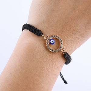 Pulsera redonda de ojo de diablo hecha a mano para mujer, joyería de cristal delicada de la amistad, cuerda negra - Product Image 1