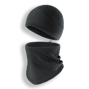 Ngoài Trời Windproof Cực Lông Cừu Đầu Đi Xe Đạp Mùa Đông Mũ Đồng Bằng Beanies Cổ Gaiter Set Cho Nam Giới - Product Image 2
