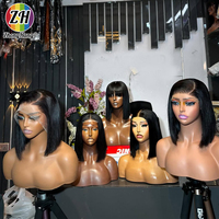 Peluca de Cabello Humano Virgen Camboyano con Ondas Naturales y Rizos Profundos, de 8-16 Pulgadas, con Frente de Encaje Transparente HD, Sin Pegamento, Económica