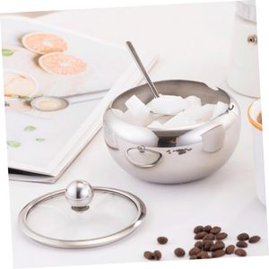 Ustensiles de cuisine, boîte de rangement à épices moderne en acier inoxydable 304, couleur argent, avec cuillère, couvercle en verre, écologique, sucrier, logo personnalisé - Product Image 5