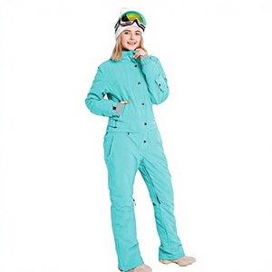 Unisex <b>Turquoise</b> Ski <b>Jumpsuit</b> with Hooded Collar Waterproof Windproof Detachable for Insulation Button Closure - Product Image 2