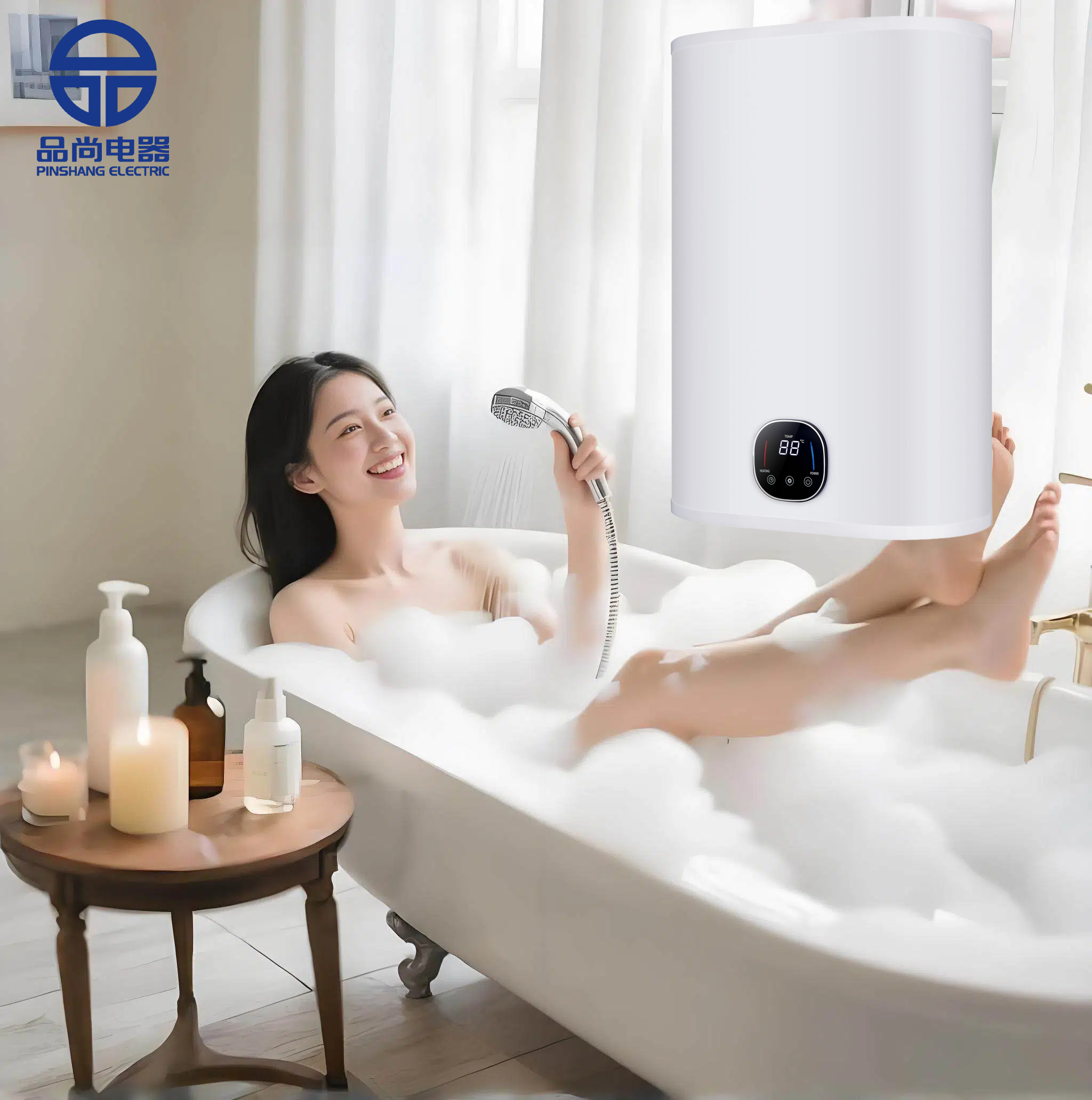 Wall-Mounted Smart Touchscreen Control Panel 30L-100L Double Tank Electric Storage Water Heater for Household Hotel
