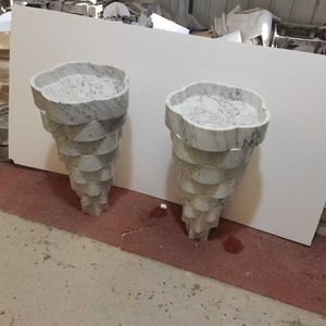 Évier en marbre <span class=keywords><strong>blanc</strong></span> Milas Lilac de luxe sur mesure |   Design côtelé unique pour la salle de bain - Product Image 5