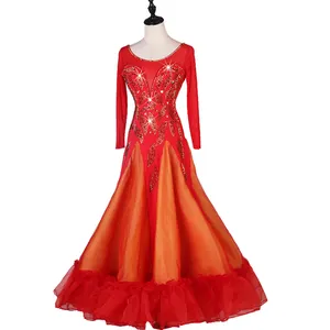 2019 Exotic Dance Wear für Performance Red Ballroom Dance Dress