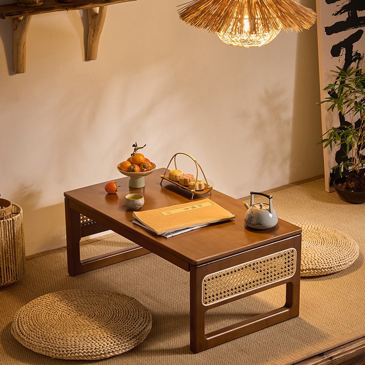 60cm rattan bay window table [Foldable - No installation required]