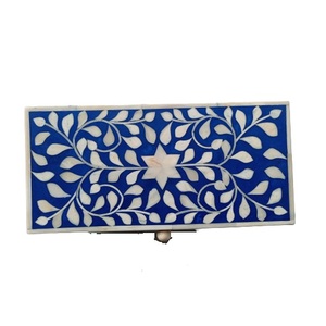 Organizador de joyas de madera con incrustaciones de hueso de estilo antiguo con compartimentos espaciosos y acabado multicolor, proveedor indio táctil - Product Image 2