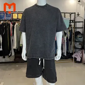 Custom Logo Streetwear Oversized 2 Piece Acid Wash Blank Tshirt And Shorts Set Men