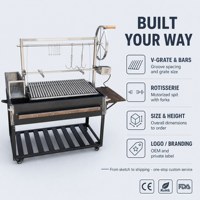 Parrilla argentine V-Grate en acier inoxydable avec volant de réglage de la hauteur, foyer en briques réfractaires et crochets de suspension pour Asado