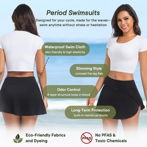 LYNMISS NOUVEAU Maillot de bain menstruel une pièce avec jupe taille haute, imperméable, logo frontal, 100% polyester respirant et séchage rapide pour femme - Product Image 2