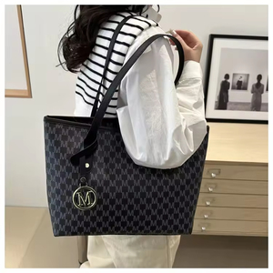 Luxury Women's PU Leather Tote Bag Designer Inspired Elegant Black Top-Handle <b>Purse</b> With Double Shoulder Strap Geometric Pattern - Product Image 4