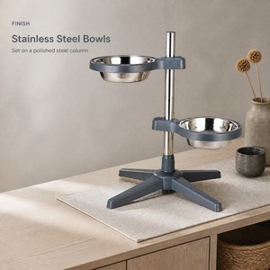 Height Adjustable Pet <b>Feeder</b> 14 cm to 45 cm Two Stainless Steel Bowls Swivel Angle Adjustment Four Arm Anti Slip Base for <b>Cats</b> - Product Image 5