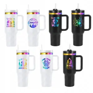 2024 New Arrival Shimmer Rainbow Plated 40oz Double Walled Stainless Steel tumbler with handle