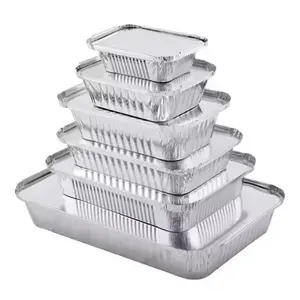 800ml 50 pezzi monouso Fast Food da portare via vassoio contenitore in alluminio recipiente rettangolare in alluminio con coperchi