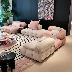 Sofá Modular de Tela para Sala de Estar, Estilo Minimalista Italiano, Combinación Libre, Color Crema - Product Image 2