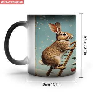 Taza Mágica de Cerámica que Cambia de Color con Calor, 11 oz, Diseño de Árbol de Navidad con Conejo, Negro Escarchado - Product Image 1