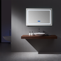 Miroir de salle de bain mural sans cadre intelligent à LED avec fonction anti-buée, commande tactile à intensité variable, affichage numérique de l'heure et de la température