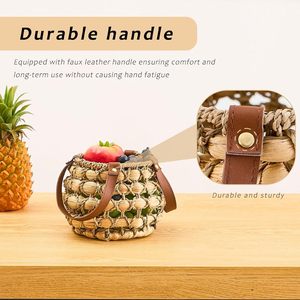 Vietnam Water Hyacinth Egg <b>Basket</b> with Leather Straps Farmhouse Egg Collecting <b>Storage</b> <b>Basket</b> - Product Image 4