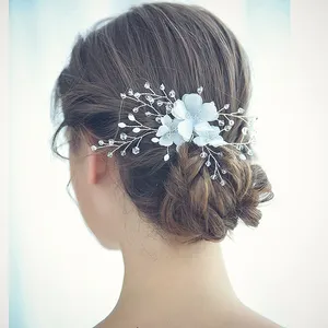 Свадебный головной убор ручной работы с красивыми бусинами серебряного цвета свадебные аксессуары для волос с цветами заколки для волос для невесты