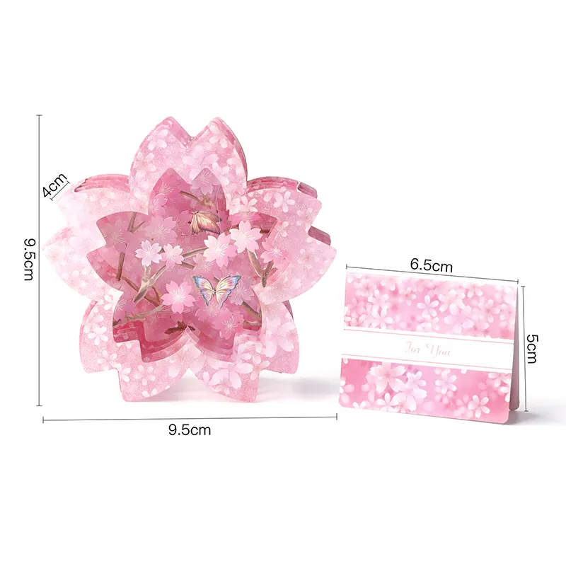 Zeecan meilleure vente cerise papillon 3D Pop Up carte de voeux pour toutes les Occasions Date nuit cadeau de mariage plis plat carte de voeux