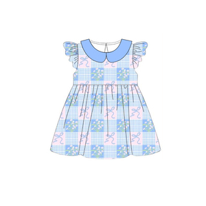 GSD3843 Vestido a cuadros azul personalizado para niña pequeña, conjunto sin mangas para bebé, venta al por mayor - Product Image 2