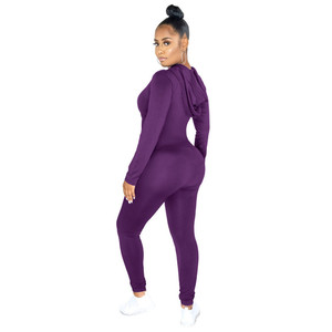 Ensemble jogging deux pièces pour femme, haut à capuche slim et pantalon crayon long, avec poches unies, collection automne-<span class=keywords><strong>printemps</strong></span> - Product Image 5