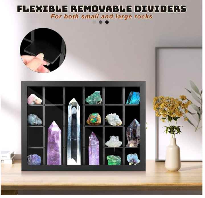 Adjustable Rock Display Case, Wall Wooden Crystal Organizer for Stones ...