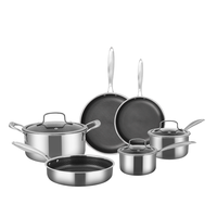 Ensemble de 9 pièces de batterie de cuisine antiadhésive en acier inoxydable 304 triple couche, comprenant poêle à frire profonde, casserole, marmite à soupe et faitout, avec couvercle, à structure alvéolée