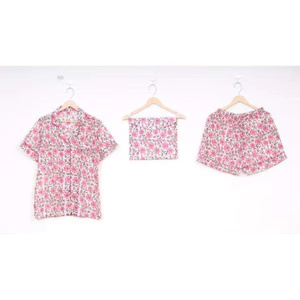 Pijama de 2 Piezas para Mujer, 100% Algodón Satinado, Estampado a Mano con Letras, Transpirable, Casual de Otoño, Manga Corta, Cintura Elástica - Product Image 2