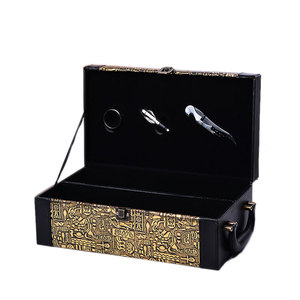 Custom Logo Luxury Purple PU Leather Box Red Wine Single Double Bottle Wine Box With Wine Set