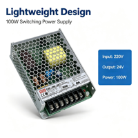 Alimentation électrique CC ultra-mince LRS-100--24 100W avec protection d'isolation et ventilateur de refroidissement pour bandes LED et dispositifs de surveillance