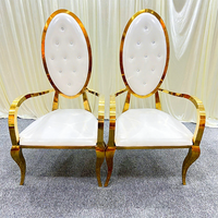 Grande Vente Chaise Haute à Dossier en Acier Inoxydable Style Luxe avec Accoudoirs, Chaise Royale pour Mariage