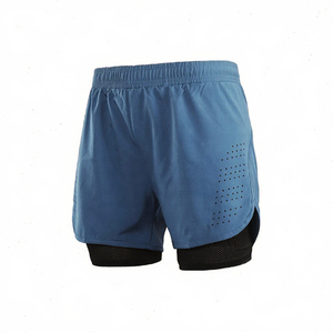 Shorts de course décontractés pour hommes en toile double couche noire, séchage rapide, pour fitness et entraînement, taille élastique, très demandés - Product Image 2