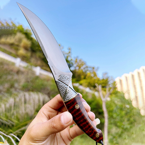 Coltello Fisso da Caccia al <span class=keywords><strong>Colibrì</strong></span> in Acciaio Damasco 390 con Manico in Legno Serpentino Intagliato a Nido d'Ape - Product Image 6