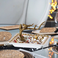 Décoration de maison de luxe, plateau à fruits en céramique rétro, support à bonbons, décoration de table à thé, bol à fruits décoratif, ornement antique en laiton