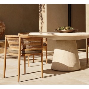 أثاث تقليدي للفناء يتحمل جميع الأجواء نسيج راتان خشب الساج الصلب كرسي تناول طعام خارجي - Product Image 2