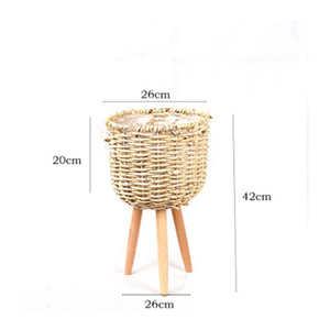 Cesta de <span class=keywords><strong>mimbre</strong></span> <span class=keywords><strong>con</strong></span> soporte para plantas, juego de soporte para plantas de Bambú - Product Image 6