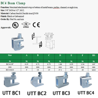 Pince de fixation UTTBC4 galvanisée pour poutre, pince de suspension de tuyau, pince de fixation de tuyau, pince de fixation de sprinkler, pince de fixation sismique pour tuyau