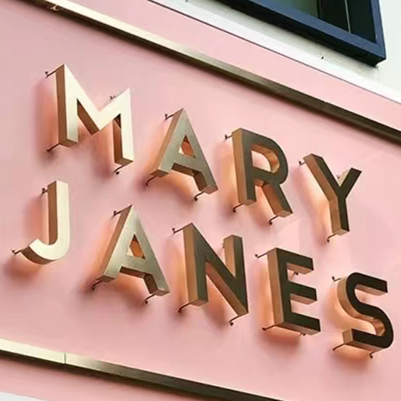 Gold metal letter commercial shop signboard 3d acrylic logo custom led