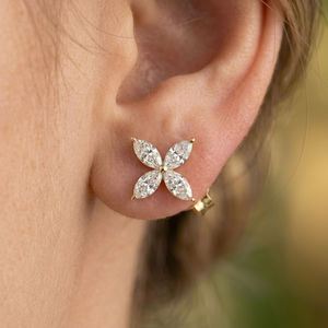 Marquise Cut Moissanite Flower <b>Stud</b> <b>Earrings</b> 925 Sterling <b>Silver</b> Gold Plated Claw <b>Set</b> for Women Wedding Party - Product Image 1