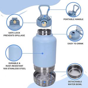 Bouteille d'eau portable pour animaux de compagnie en acier inoxydable, garde au froid pendant 24 heures, avec bol amovible pour l'extérieur - Product Image 2