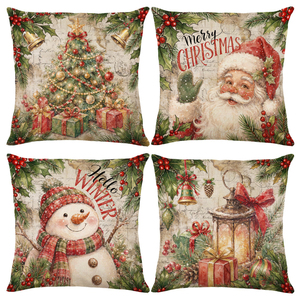 Wholesale Winter Christmas Printed Square Throw Pillow Covers Anti Wrinkle Washable Snowman Snowflake Look Cushion Covers - Product Image 3