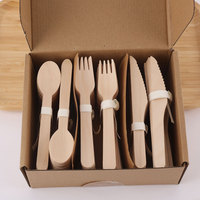 Ensemble de couverts jetables en bois biodégradable 100% compostable, fourchettes et cuillères écologiques au design moderne