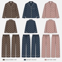 Ensemble deux pièces pour femme OEM, chemise à col passepoilé de haute qualité, pantalon de pyjama, imprimé floral à pois, logo personnalisé