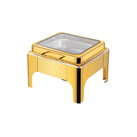 Ensemble de réchauds de buffet rectangulaires de luxe 6L en acier inoxydable doré, avec couvercle en verre à charnière, alimentation gaz/électrique, pour usage commercial