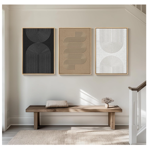 Grande Quadro Astratto in <span class=keywords><strong>Bianco</strong></span> <span class=keywords><strong>e</strong></span> <span class=keywords><strong>Nero</strong></span> con Cornice per Soggiorno, Set di 3 Stampe su Tela in Stile Boho per Pareti - Product Image 3