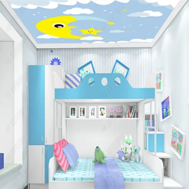 Cartoon star moon bright children room lovely living room wallpaper 3d ceiling mural