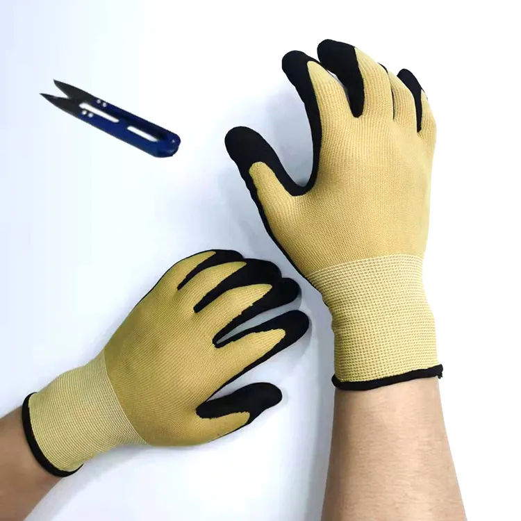 Custom Logo Yellow Coated Oil Wet Grip Work Gloves Man Rubber Nitrile Palm Dipped Safety Glove Women Mechanic Construction